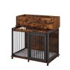 Furniture type dog cage iron frame door with cabinet, top can be opened and closed. Rustic Brown, 43.7'' W x 29.9'' D x 42.2'' H